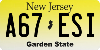 NJ license plate A67ESI