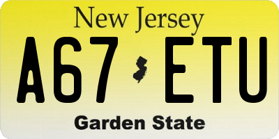 NJ license plate A67ETU