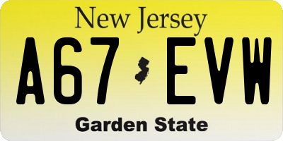NJ license plate A67EVW