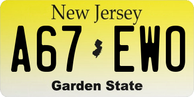 NJ license plate A67EWO