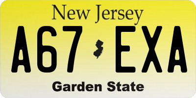 NJ license plate A67EXA