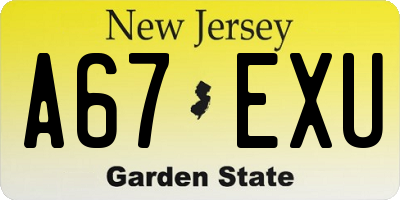 NJ license plate A67EXU