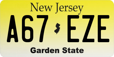 NJ license plate A67EZE