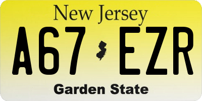 NJ license plate A67EZR
