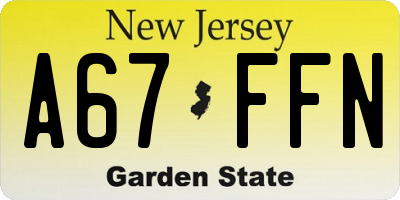 NJ license plate A67FFN
