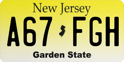 NJ license plate A67FGH