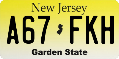 NJ license plate A67FKH