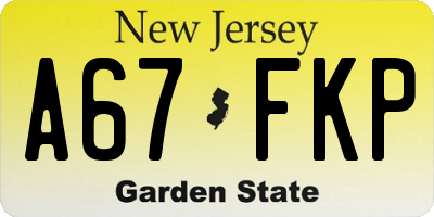 NJ license plate A67FKP