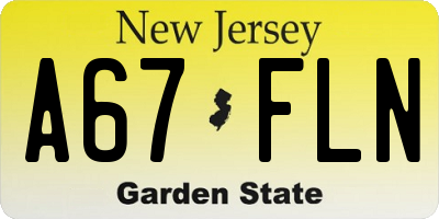 NJ license plate A67FLN