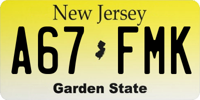 NJ license plate A67FMK