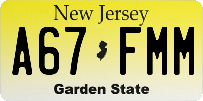 NJ license plate A67FMM
