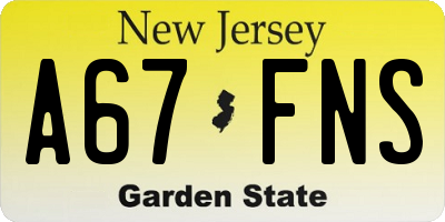 NJ license plate A67FNS