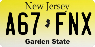 NJ license plate A67FNX