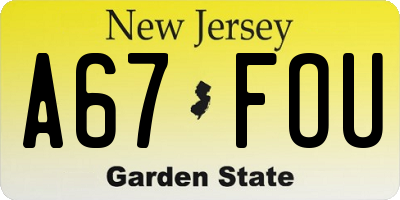 NJ license plate A67FOU