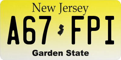 NJ license plate A67FPI