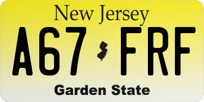 NJ license plate A67FRF
