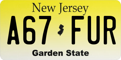 NJ license plate A67FUR
