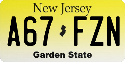 NJ license plate A67FZN