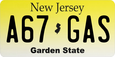 NJ license plate A67GAS