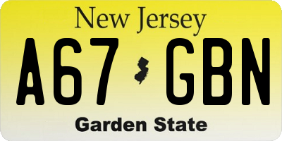NJ license plate A67GBN