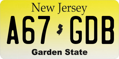 NJ license plate A67GDB