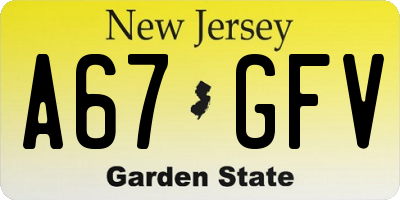NJ license plate A67GFV