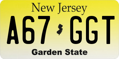 NJ license plate A67GGT
