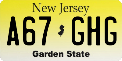 NJ license plate A67GHG