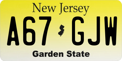 NJ license plate A67GJW