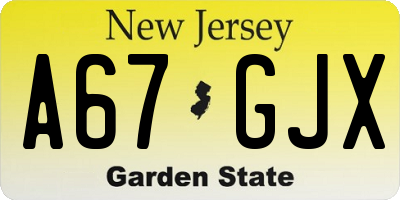 NJ license plate A67GJX