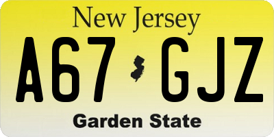 NJ license plate A67GJZ