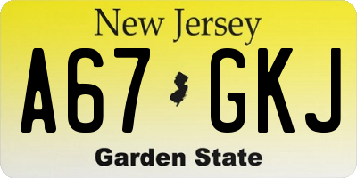 NJ license plate A67GKJ
