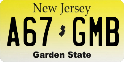 NJ license plate A67GMB
