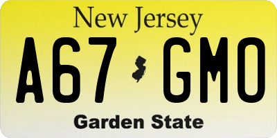 NJ license plate A67GMO