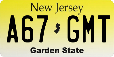 NJ license plate A67GMT