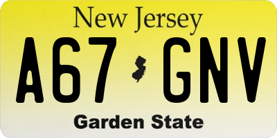 NJ license plate A67GNV
