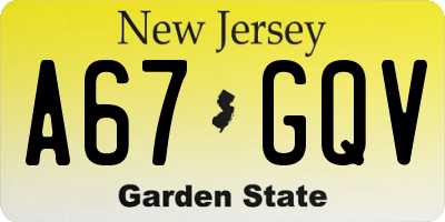 NJ license plate A67GQV