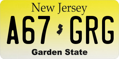 NJ license plate A67GRG