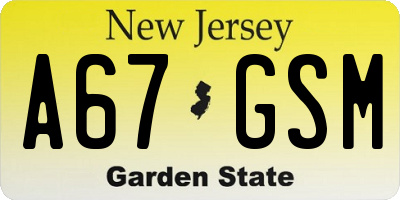 NJ license plate A67GSM