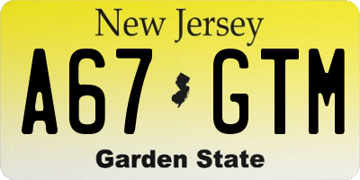 NJ license plate A67GTM