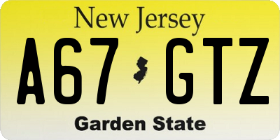 NJ license plate A67GTZ