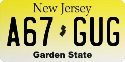 NJ license plate A67GUG