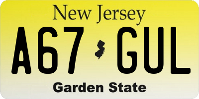 NJ license plate A67GUL