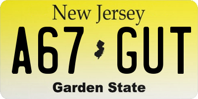 NJ license plate A67GUT