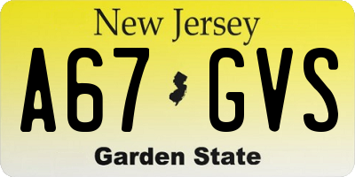 NJ license plate A67GVS