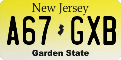 NJ license plate A67GXB