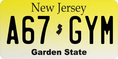 NJ license plate A67GYM
