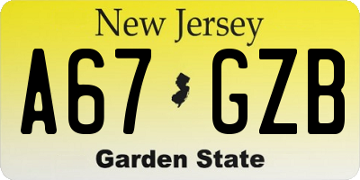 NJ license plate A67GZB