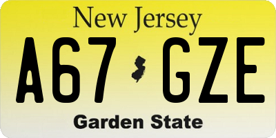 NJ license plate A67GZE