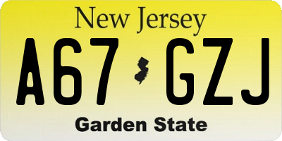 NJ license plate A67GZJ